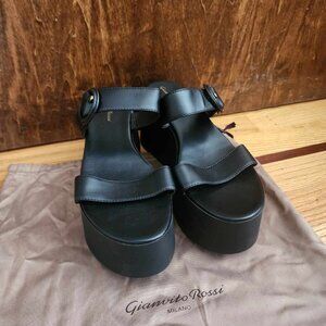 Gianvito Rossi Black Wedge Sandals